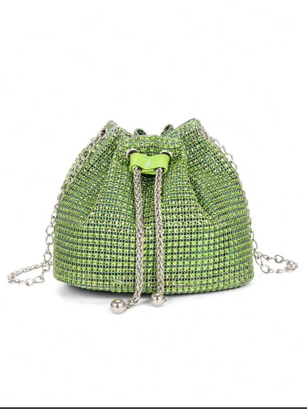 SHEIN Lime Green Rhinestone Drawstring Bucket Mini Bag
